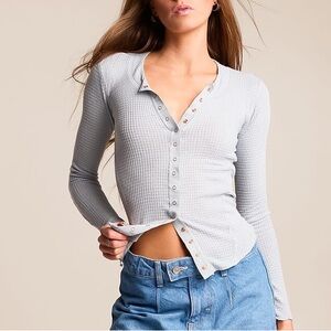 Free People Light Gray Button-Down Top